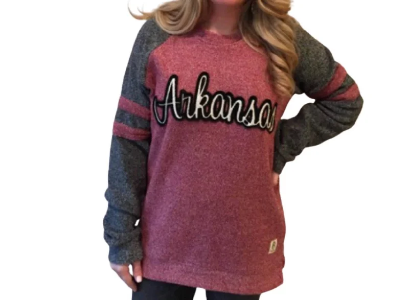 Classic Women's Clothing Styles Chic & Cozy Apparel University Of Arkansas Dawn Fleece Top In Red Heather