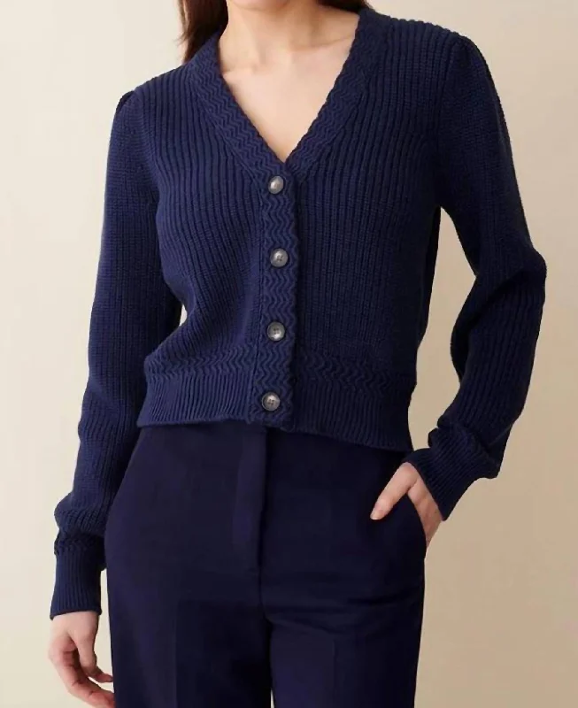 Women's Travel Outfit Set Soft Textures Maya Rib V Cardigan In Navy