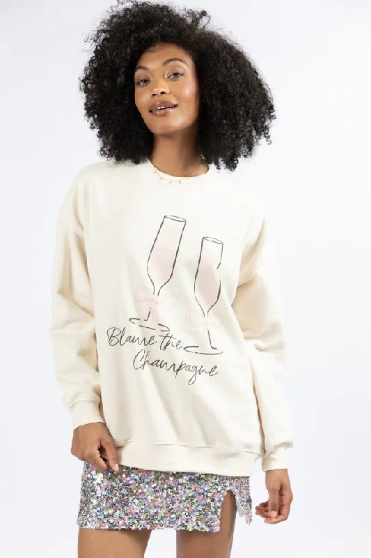 Women's Everyday Apparel Trendy Styles Blame The Champagne Cream Oversized Graphic Sweatshirt SALE