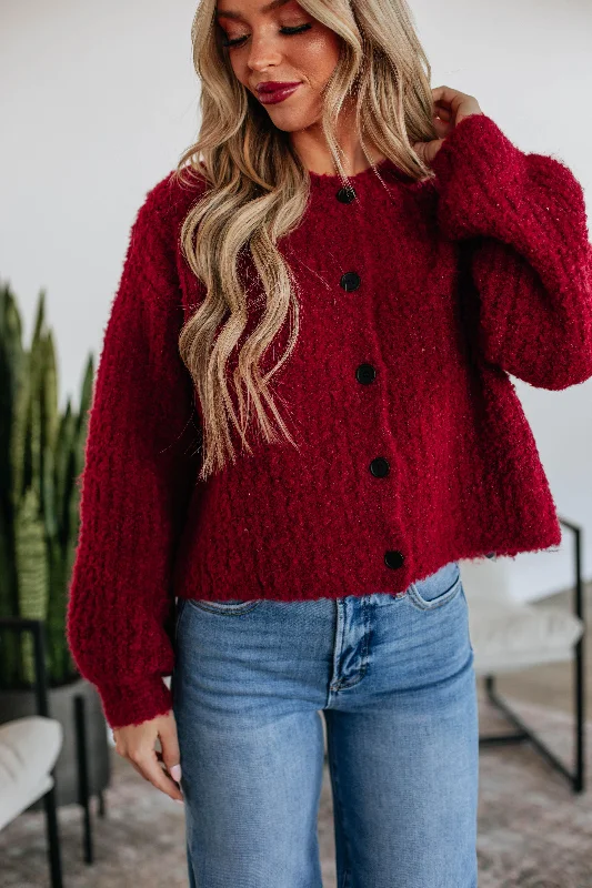 Women's High-Fashion Clothes Stylish Basics Jodie Knit Cardigan - Crimson