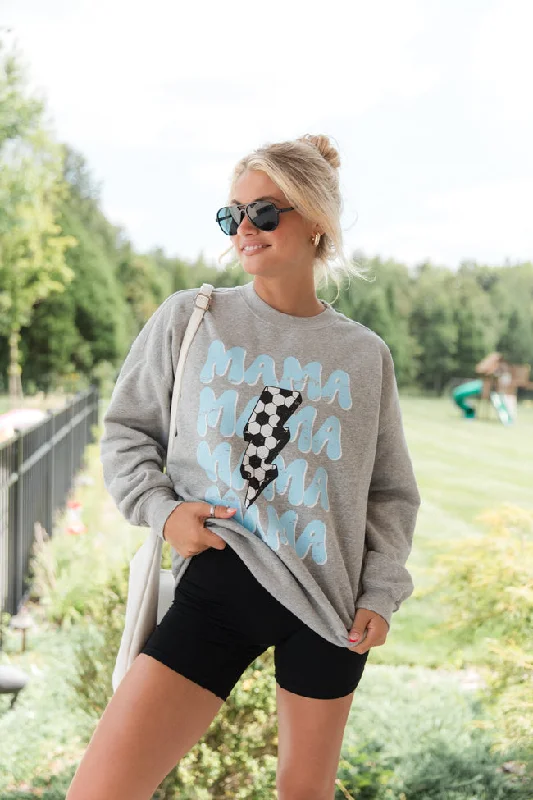 Comfortable Women's Apparel Signature Style Essentials Mama Repeat Soccer Light Grey Oversized Graphic Sweatshirt