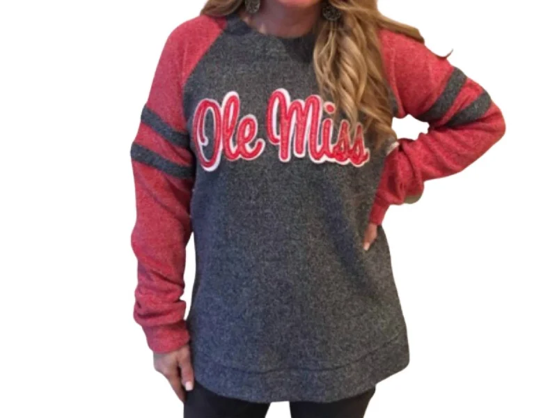 Chic Women's Attire Vintage Elegance Ole Miss Dawn Fleece Top In Grey