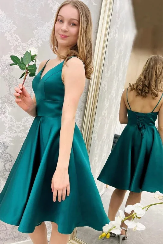 Women's Clothes For Special Occasions Limited Time Special Offer Cute V Neck Short Green Satin Prom Dress Homecoming Dress, V Neck Green Formal Graduation Evening Dress gh1755