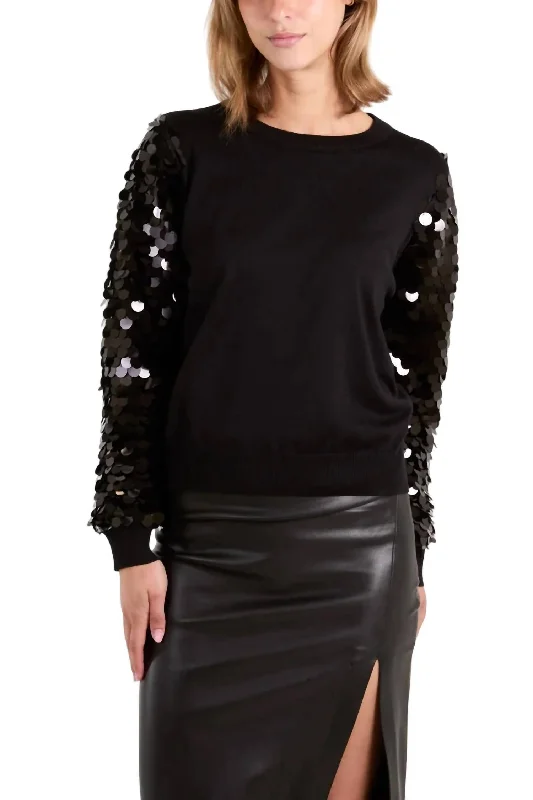 Charming Women's Garments Now On Sale For Chic Urban Styles Sequin Sleeve Knit Top In Black