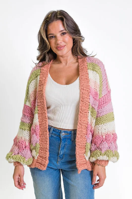 Women's Casual Wear Clothes Chic Wardrobe Essentials Lost In Your Love Pink Multi Stripe Chunky Cardigan