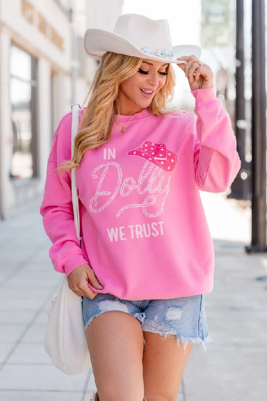 Affordable Women's Attire Seasonal Trend In Dolly We Trust Pink Oversized Graphic Sweatshirt