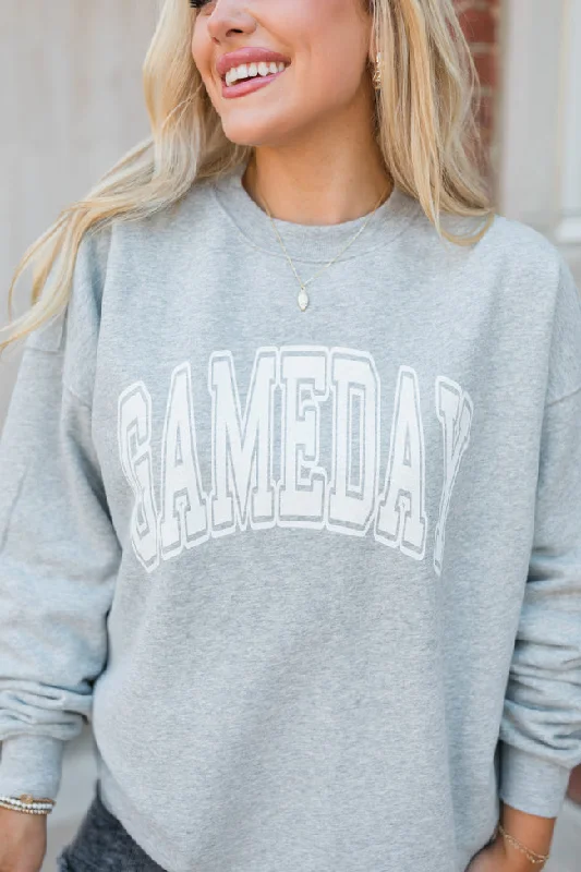 Women's Comfortable Lounge Garments Lighten Up With Nordic Styles Gameday Block Grey Oversized Graphic Sweatshirt