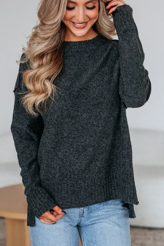 Women's Cozy Outfit For Lounging Premium Fabrics Naomi Knit Sweater - Charcoal