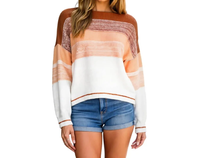 Women's Luxury Attire Alluring Design Colorblock Knit Sweater With Relaxed Fit And Ribbed Cuffs In Multicolor