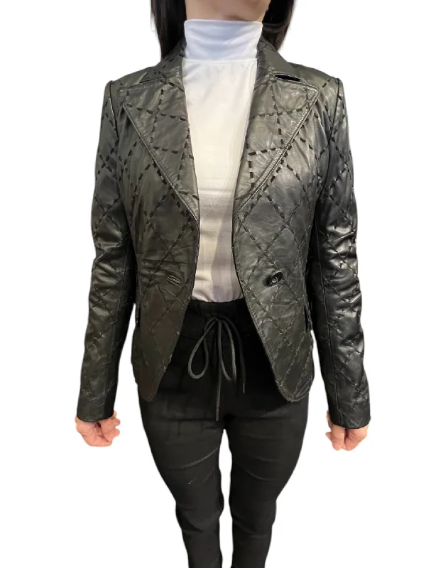 Women's Professional Attire Big Savings Leather Blazer w/ Leopard Lining