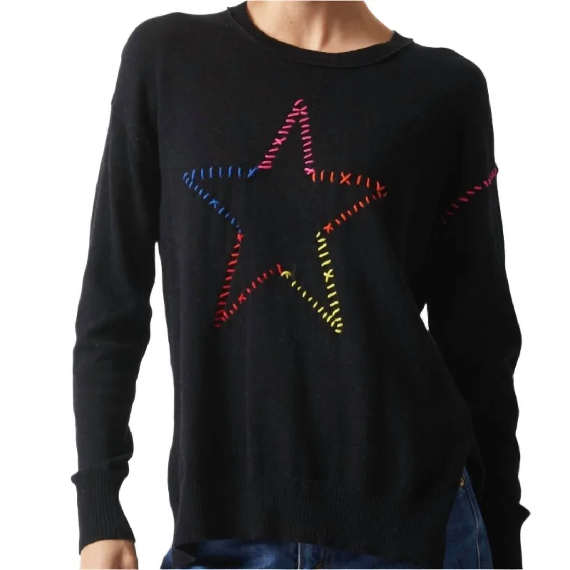 Women's Holiday Clothes Versatile Wardrobe Essentials Super Star Sweater In Black