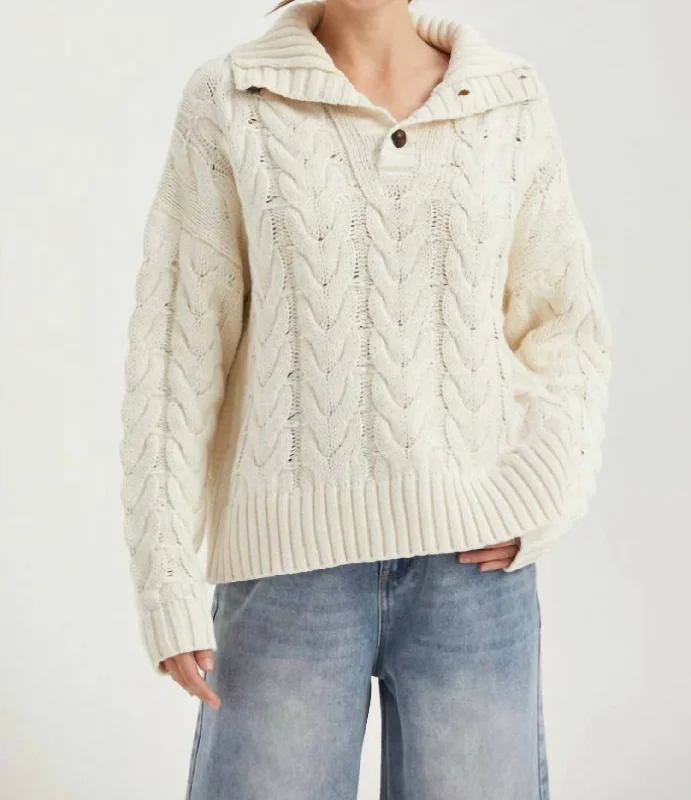 Women's Evening Wear Outfit Luxe Women's Fashion Chunky Knit Sweater In Cream