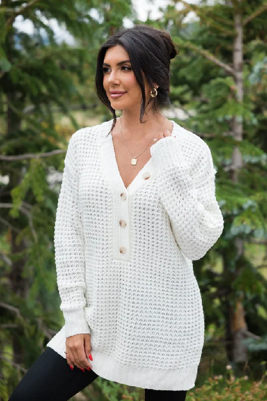 Women's Casual Clothing For Lounging Elegant Clothing Just Keep Going Ivory Henley Waffle Sweater