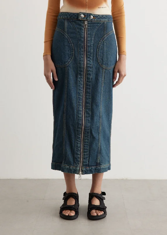 Women's Comfortable Garments Earthy Tones Denim Zip Skirt